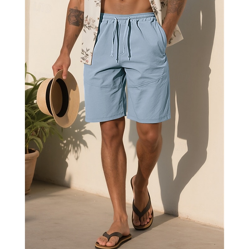 Men's Shorts Summer Shorts Casual Shorts Pocket Elastic Waist Drawstring Plain Comfort Breathable Knee Length Outdoor Vacation Sport Casual Sky Blue Khaki Micro-elastic