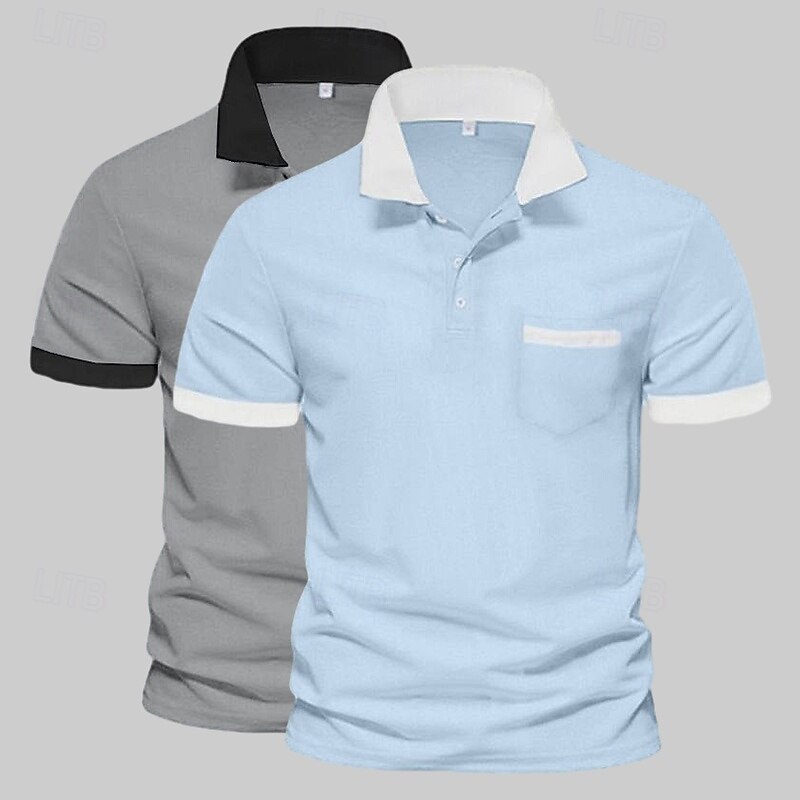 Men's Polo Shirts Golf Shirt Business Casual Lapel Short Sleeve Color Block Pocket 2 Piece Summer All Seasons Regular Fit Blue and White Gray / Red Blue + Gray Blue + Navy Navy + white White+Black4