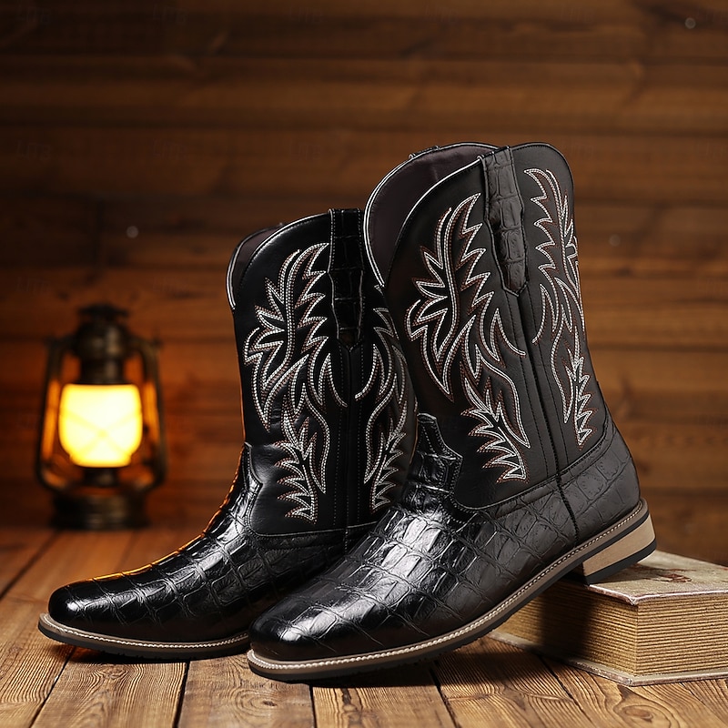 Men's Western Cowboy Boots – Classic Brown with Embroidered Design, Vintage Western Style Footwear for Country Events, Rodeos, and Casual Outings3