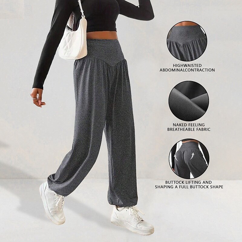 Women's Yoga Pants Harem Pants Bloomers Lightweight Tummy Control High Waist Gym Dance Athletic Bottoms Solid Color Grey Fall Sports Activewear Loose Fit2
