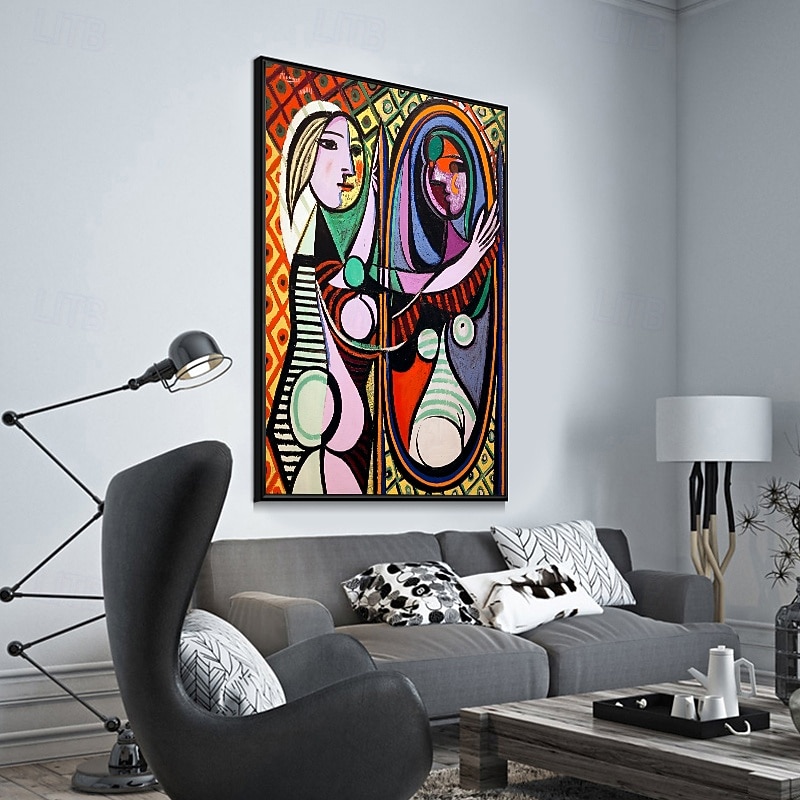 Pablo picasso famosa pintura menina antes de um espelho lona arte pintura cartaz decorativo imagem para decorao de parede casa2