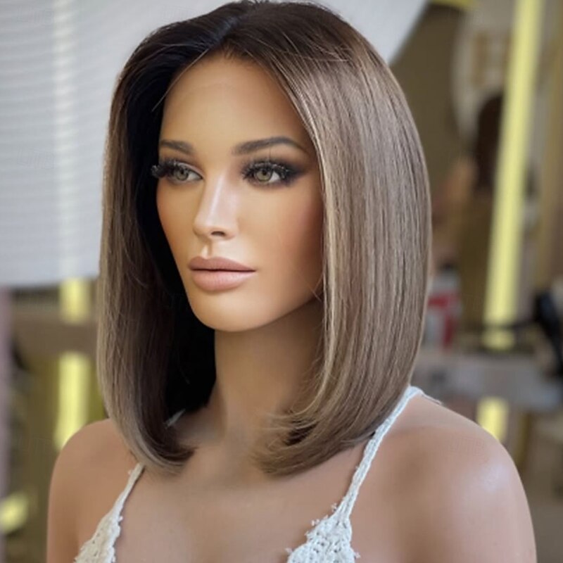 Unprocessed Virgin Hair 5x5 Closure 13x4 Lace Front Wig Short Bob Brazilian Hair Straight Multi-color Wig 130% 150% Density Ombre Hair Highlighted / Balayage Hair Natural Hairline 100% Virgin Glueless3