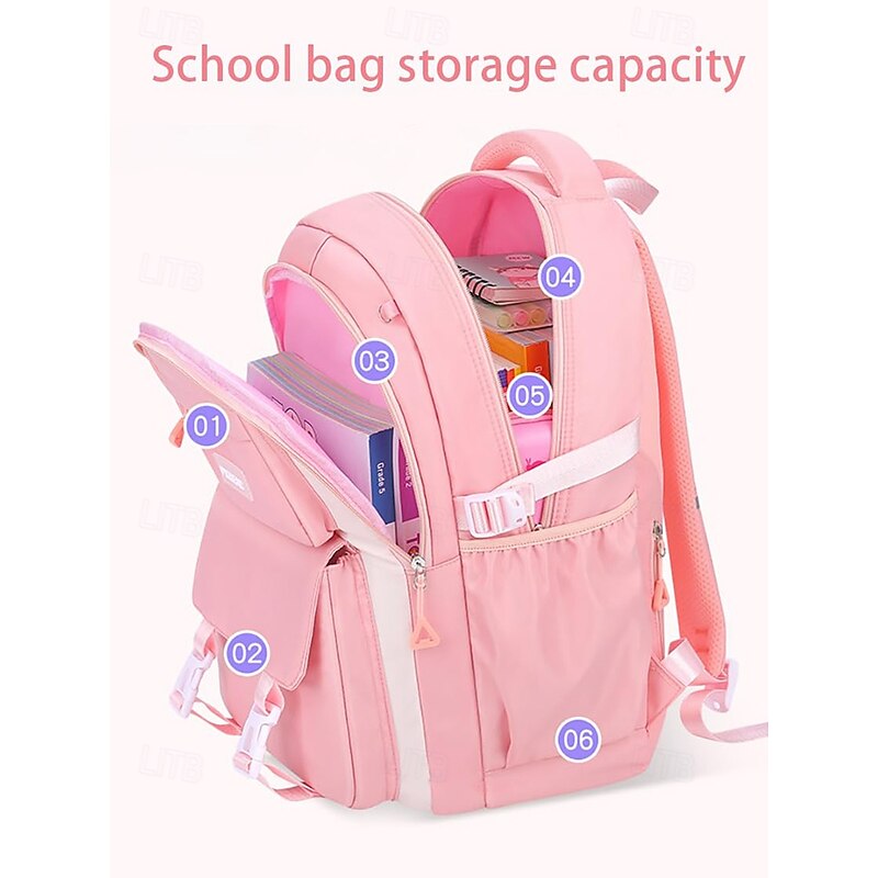 Girl's Waterproof Backpack with Cute Bear Badge - Lightweight Large Capacity Backpack for Elementary School Students, Suitable for School and Outdoor Use3