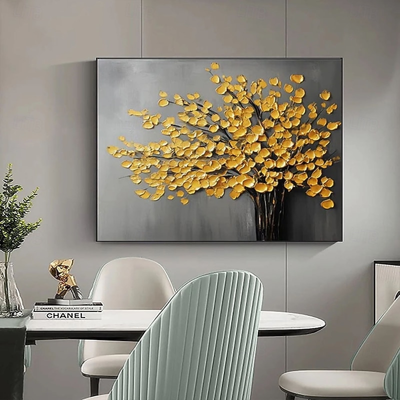 Large Size gold tree paintings  Hand-painted flower oil painting hand painted Wild flowers Painting handmade 3D Texture Blooming Flower Painting Flora painting Wall Art Botanical painting Wall Art2
