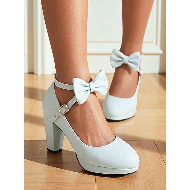 Women's Light Blue Platform Mary Jane Heels - Vintage 1950s Lolita Style Chunky Block Heels with Bow Ankle Strap, Perfect for Weddings, Cosplay and Elegant Evening Parties2