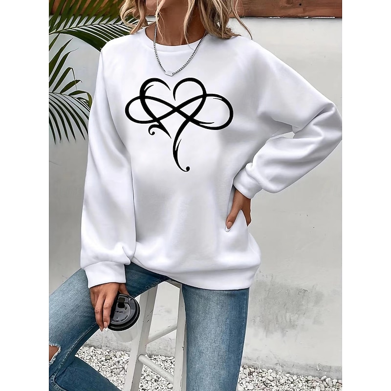 Women's Pullover Sweatshirt Heart Graphic Fashion Casual Long Sleeve Crew Neck Regular Tops Street Dailywear Casual Print Black White Fall Winter2