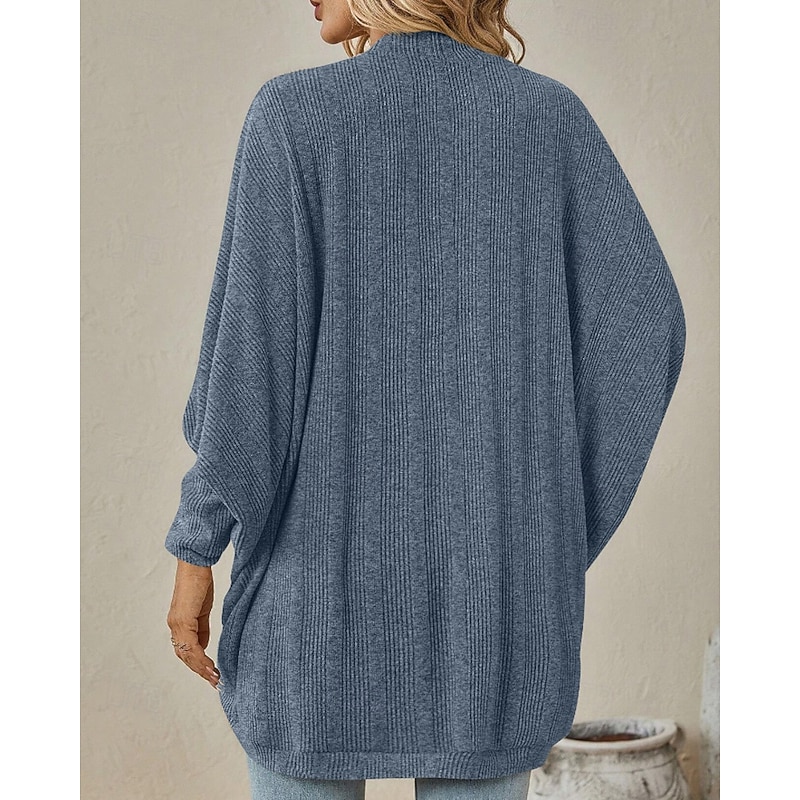 Women's Cardigan Casual Solid Color Ribbed Cowl Knitted Long Sleeve Regular Tops Knit Outdoor Holiday Going out Black Pink Fall4