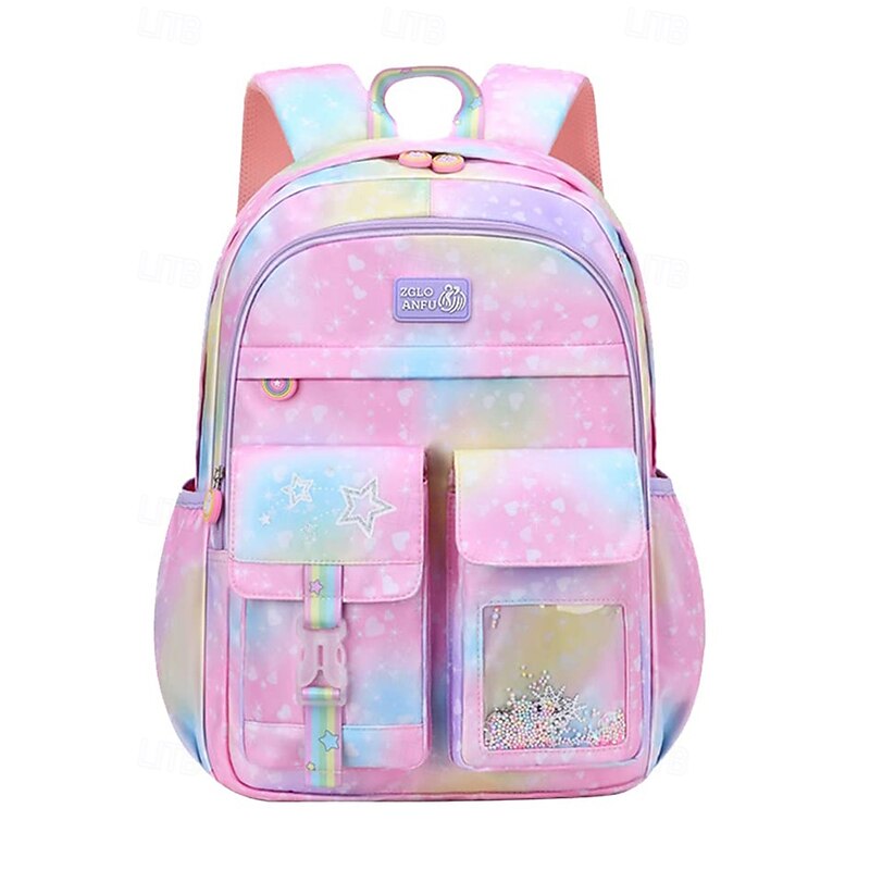 Kid's Waterproof Rainbow Galaxy Backpack – Large Capacity School Bag with Multiple Pockets for Girls, Lightweight Bookbag for Elementary & Middle School