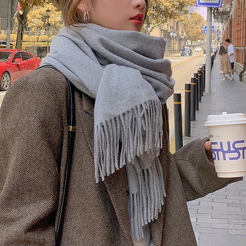 Women's Rectangle Scarf Women's Shawls & Wraps Street Daily Date Grey Beige White Scarf Pure Color4