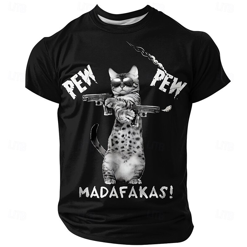 Men's Cat Funny T Shirt Short Sleeve T shirt 3D Print Crew Neck Shirt Fashion Daily Street Casual Daily Black Blue Green Summer Spring All Seasons Clothing Apparel S M L XL XXL XXXL