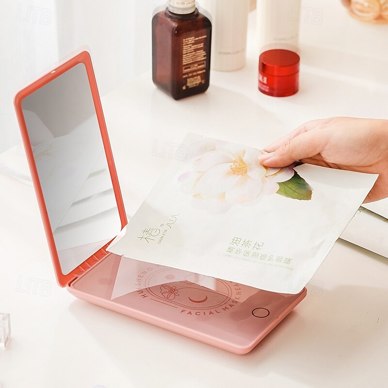 USB Face Mask Warmer with Folding Makeup Mirror, Portable Heated Facial Towel Pad, Desktop Moist Towel Warmer for Skincare, Dorm and Travel Use, Face Mask Companion Device