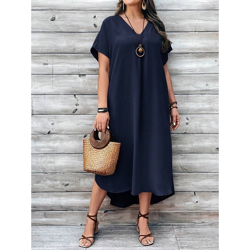 Women's Plus Size Casual Dress Solid Color V Neck Short Sleeve Summer Spring Elegant Fashion Modern Casual Maxi long Dress Daily Holiday Dress