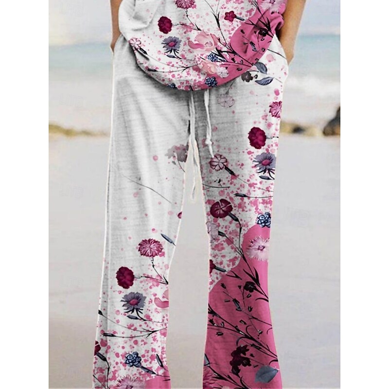 Women's Active Fashion Pants Sets 3/4 Length Sleeve Crew Neck Floral Print Vacation Daily Holiday Purple Summer Regular Fit2