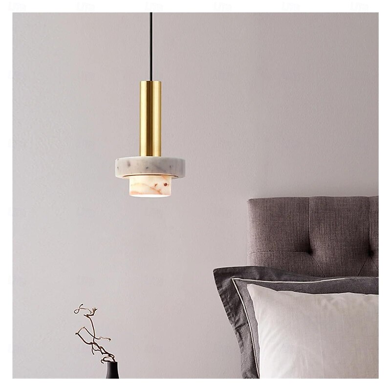 Modern Geometric Marble Pendant Light, Nordic Artistic Design, 23cm Height, Warm White/White Light, E26/E27, Adjustable Chain2