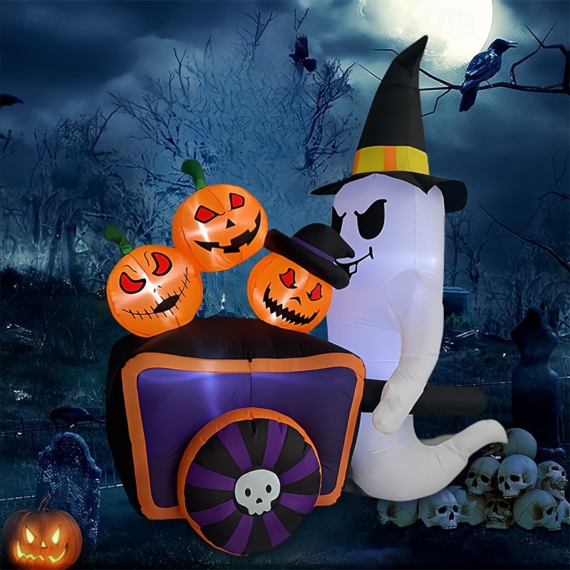 Halloween Inflatable Ghost Honky Cart Pumpkin Air Model Ornaments LED Luminous Outdoor Courtyard Decorations Atmosphere