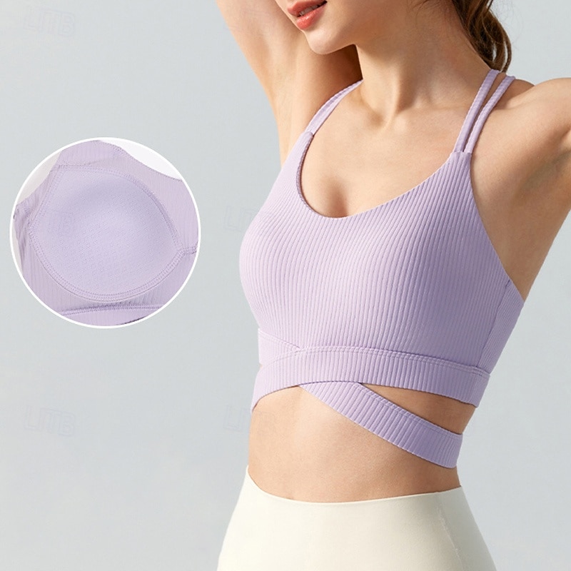 Women's Yoga Bra Sports Tank Top Pilates Bra Underwear Medium Support Padded Solid / Plain Color Sport Activewear Black White Gym Pilates Zumba