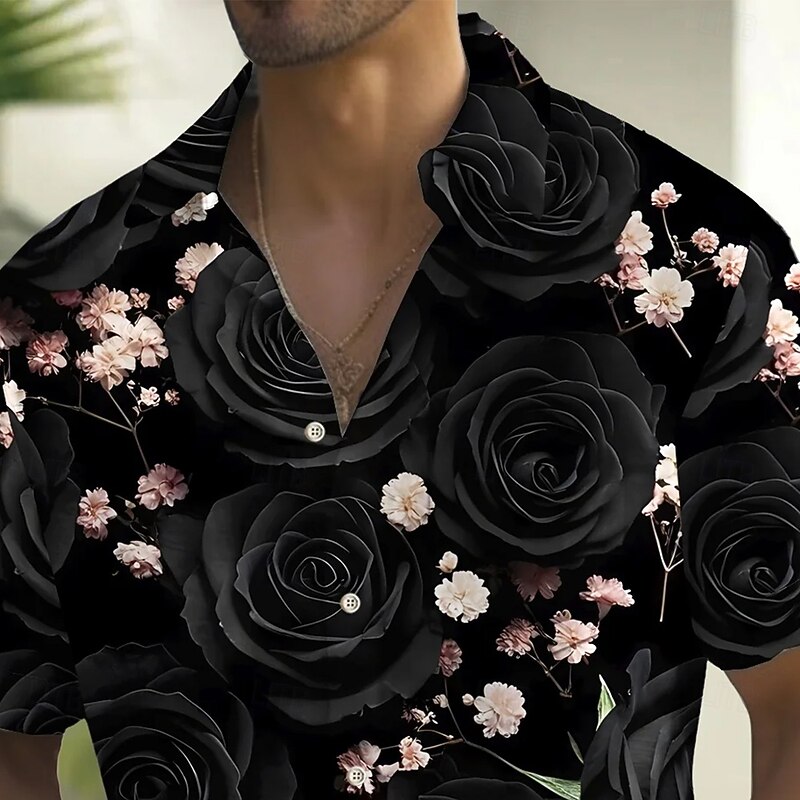 Men's Floral Print Dark Halloween Costumes Shirt Summer Shirt Button Up Shirt Short Sleeve Fashion Casual Outdoor Vacation Dailywear Summer Spring Turndown 3D Print Collared Shirts Front One Pocket2
