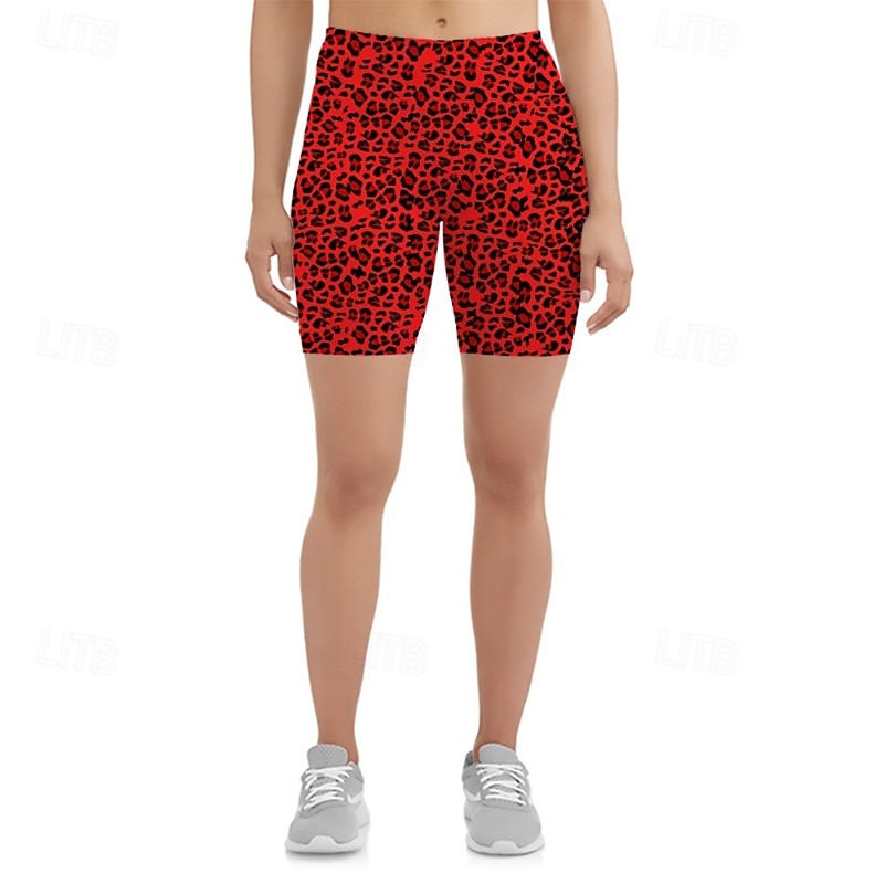 Women's Shorts Slacks Leggings Streetwear Casual Short Natural Leopard Elastic Waist Printing Soft Street Holiday Weekend Orange red Yellow Blue Purple Fall Regular Fit2