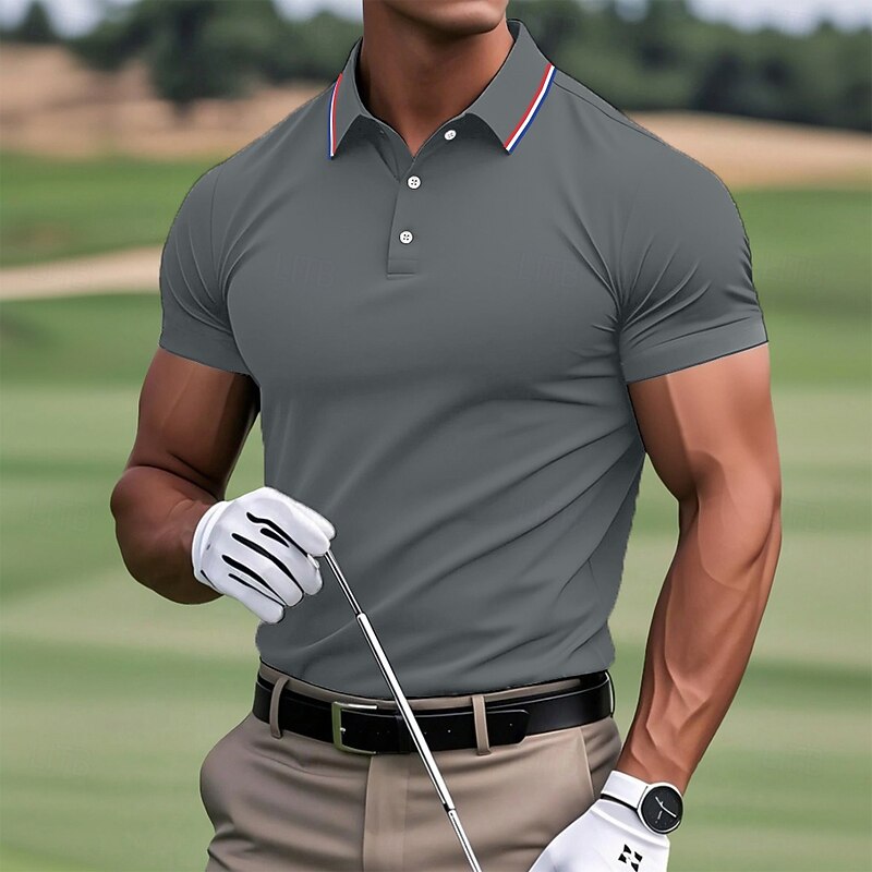 Men's Golf Shirt Pique Polo Shirt Business Casual Ribbed Polo Collar Short Sleeve Fashion Basic Solid Color Plain Buttons Summer Spring &  Fall Slim Fit Black Pink White Yellow Light Green Red Golf4