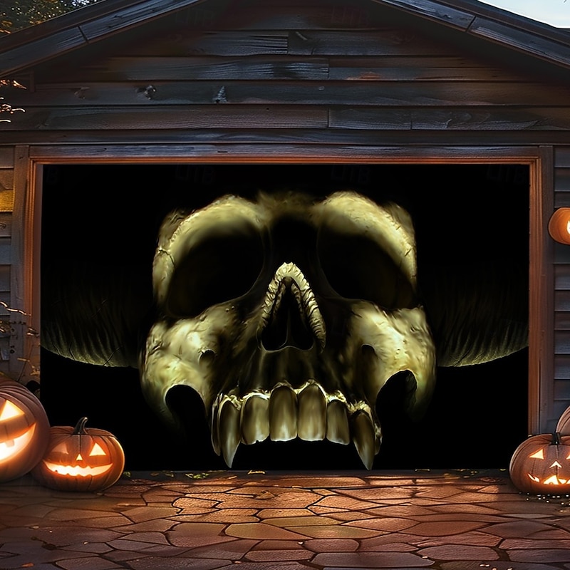 Halloween Outdoor Garage Door Cover Shadow Skull by Tom Wood Skeletons Banner Large Tapestry Backdrop Decoration for Holiday Outdoor Garage Door Home Wall Decorations