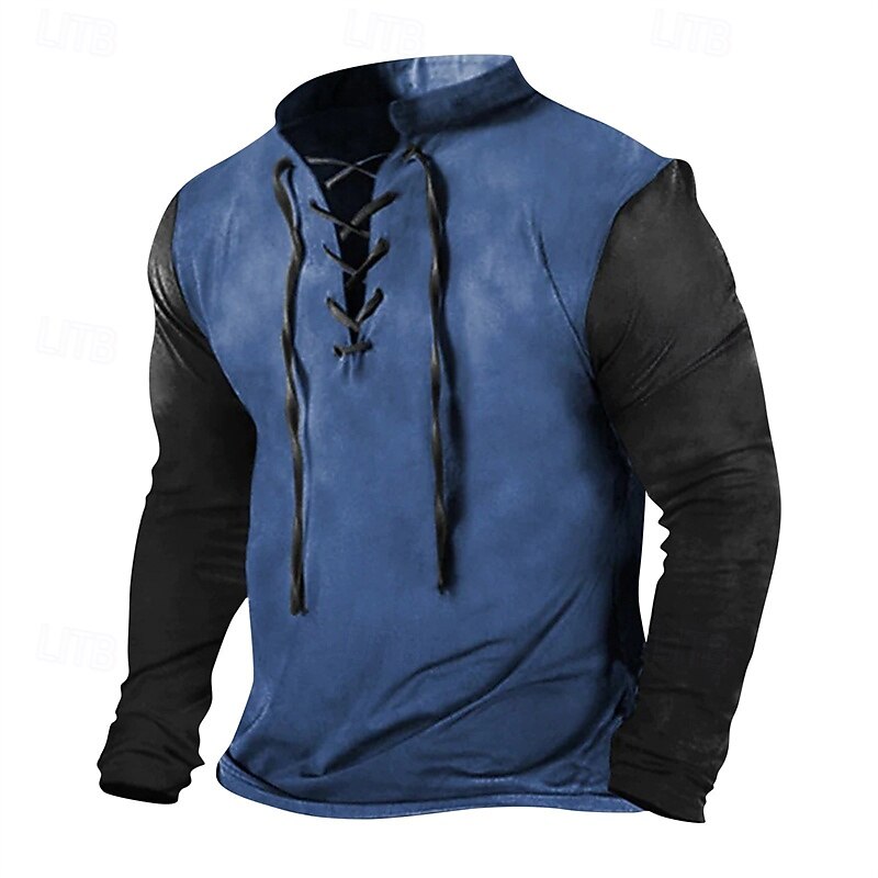 Men's Sweatshirt Wine Blue Khaki Gray Standing Collar Color Block Lace up Sports & Outdoor Daily Holiday Polyester Streetwear Basic Casual Spring Autumn / Fall Clothing Apparel Hoodies Sweatshirts2