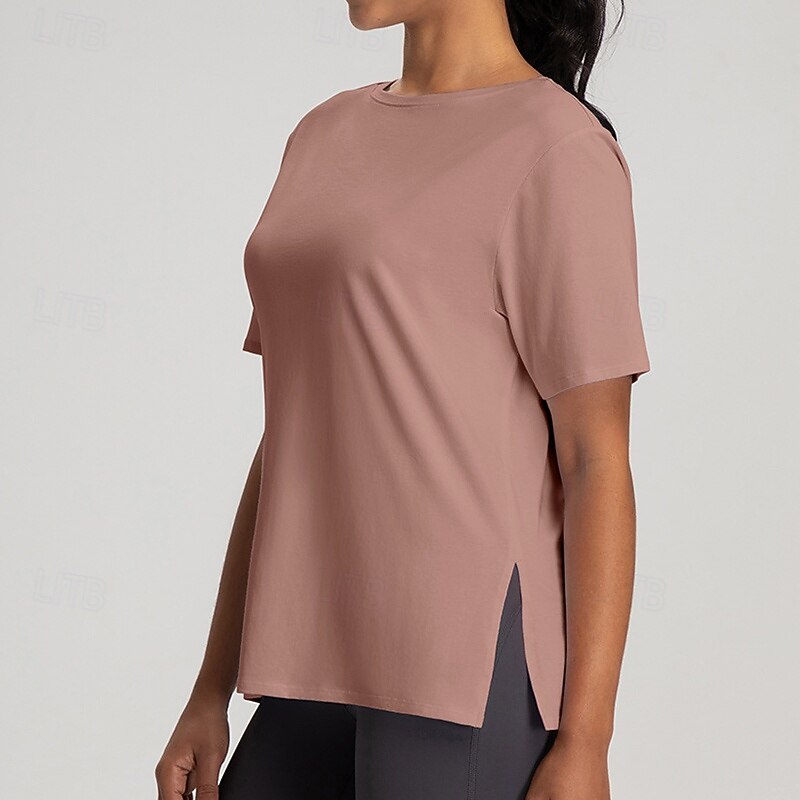 Women's Yoga T-shirt Breathable Loose Short Sleeve Sports Solid Color Top For Pilates Running Yoga Activewear2