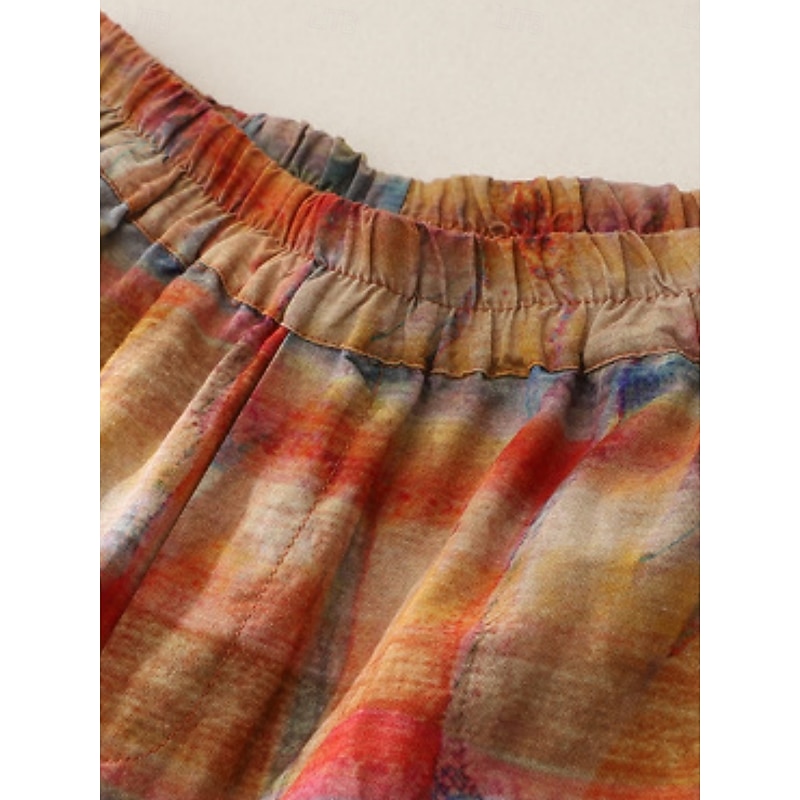 Women's Cotton Linen Pants Chinos Vacation Vintage Fashion Full Length Medium Waist Striped Pocket Drawstring Print Comfort Outdoor Stretchy Vacation Street Causal Brown Summer Spring Regular Fit2