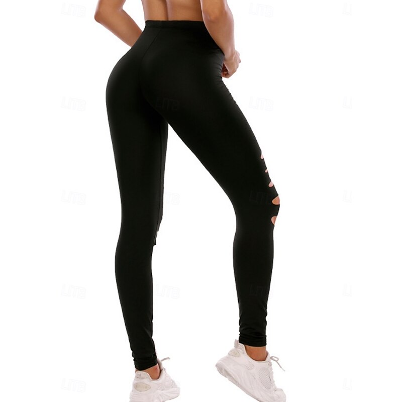 Women's Leggings Cozy Leggings Streetwear Casual Long High Waist Plain Ripped High Cut Breathability Soft Stretchy Vacation Street Daily Wear Black Fall Regular Fit3