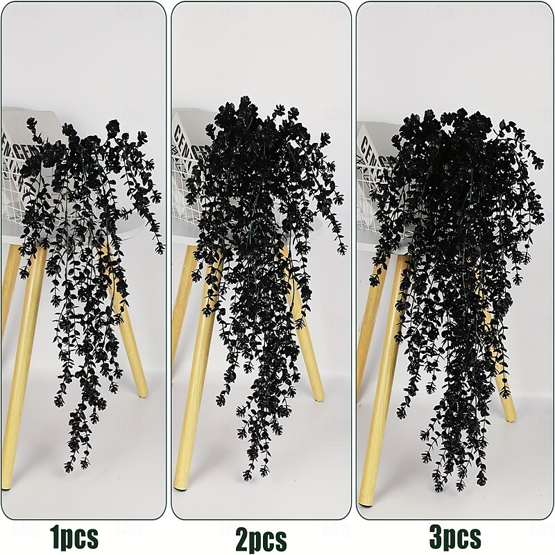 2pcs Luxurious Black Faux Hanging Flowers - Durable UV Resistant Artificial Greenery Vines for Indoor/Outdoor Decor Perfect for Weddings Halloween & Fall Wall Accents with Realistic Petals and Stems4