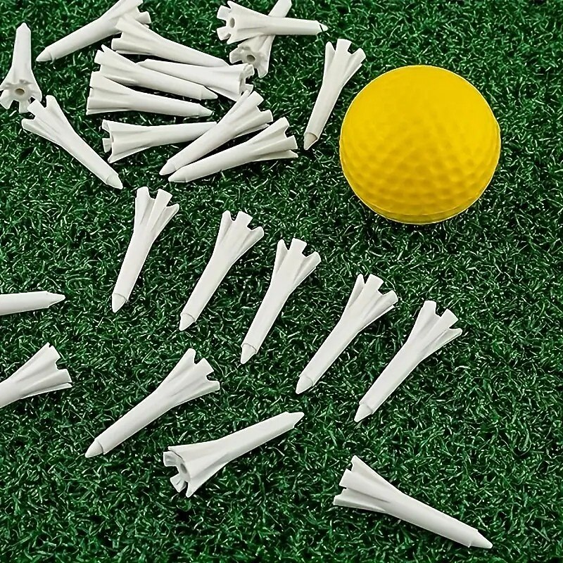 50-Pack White Plastic Golf Tees, 1.5-Inch Durable Reinforced Fork Design for Stable Insertion in Hard and Turf Surfaces, Suitable for Irons, Hybrids, and Fairway Woods, Bulk Golf Accessories for Home Practice and Driving Range Use3
