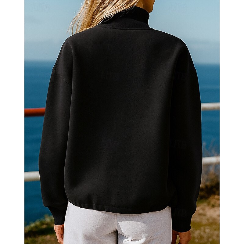 Women's Pullover Sweatshirt Casual Hoodies Half Zip Long Sleeve Top Athleisure Fall Solid Colored Sun Protection Windproof Outdoor Jogging Running Sportswear Activewear Black White Khaki2