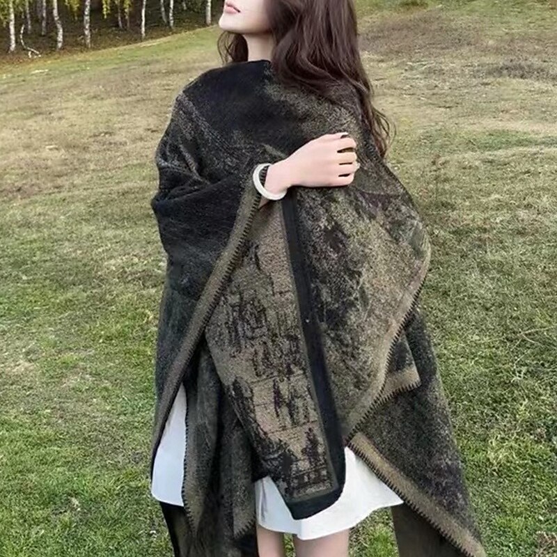 Women's Women's Shawls & Wraps Street Daily Date Black Orange Light Gray Scarf Print3