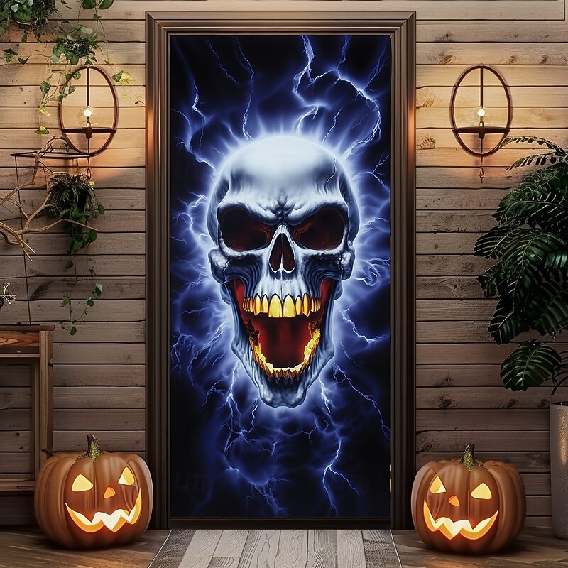 Halloween Door Cover – Fiery Skull Army from Hell, Haunted House Entrance Banner, Scary Outdoor 2025 Halloween Decoration for Bedroom, Living Room, Bathroom4