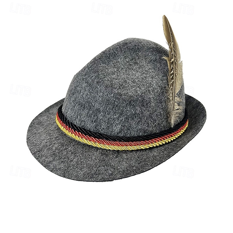 Men's Fedora Hat Oktoberfest Hat Brown Green Modal Feather Fashion Casual Street Daily Color Block Sunscreen Breathable3