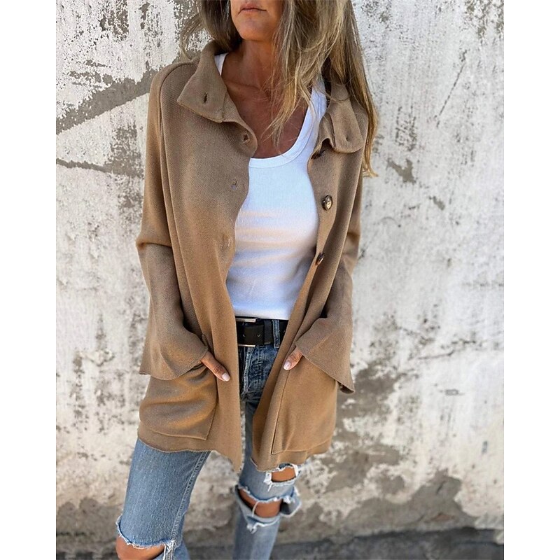 Women's Coat Casual Jacket Comfortable Pocket Buttons Fashion Modern Casual Plain Going out Weekend Single Breasted Regular Stand Collar Regular Fit Long Sleeve Outerwear Black Red Brown Fall Winter3