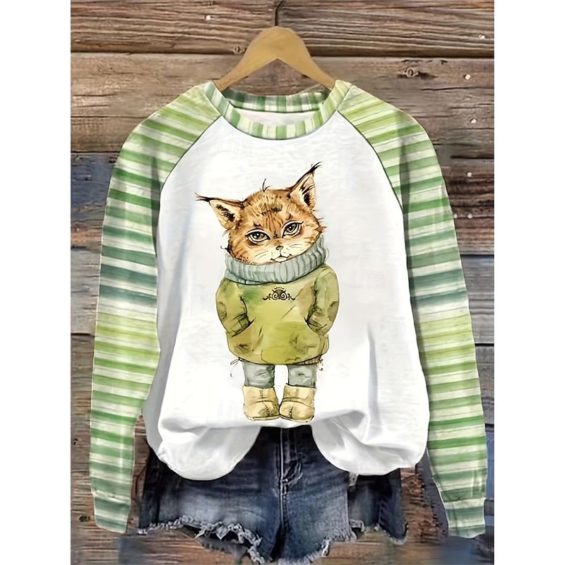 Women's Pullover Sweatshirt Graphic Animal Fashion Casual Long Sleeve Crew Neck Regular Tops Street Dailywear Print Blue Green Beige Fall Winter