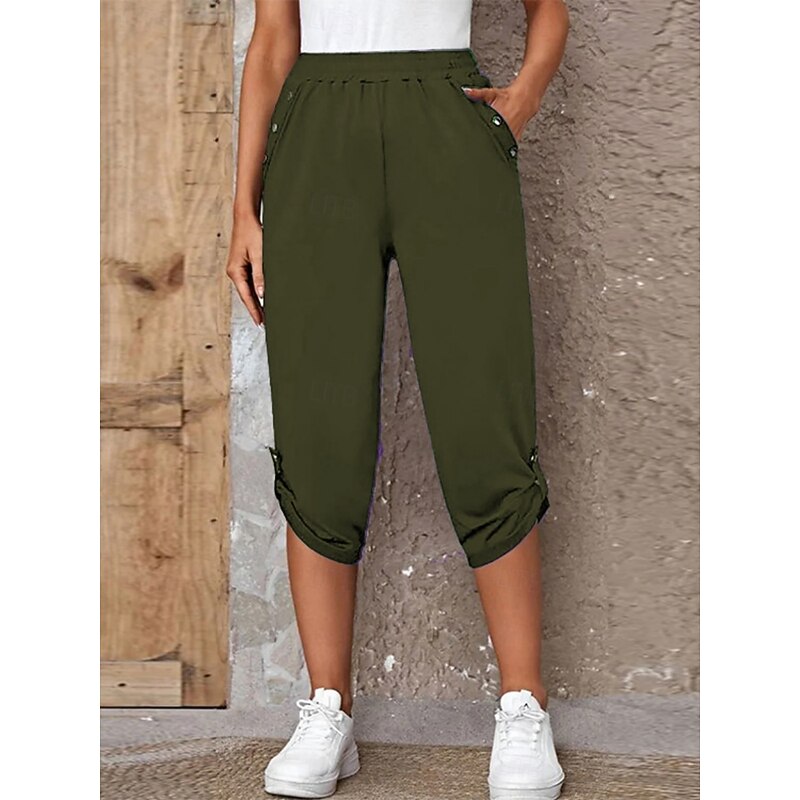 Women's Capri Pants Chinos Fashion Streetwear Casual Calf-Length High Waist Plain Pocket Elastic Waistband Comfy Soft Comfortable Micro-elastic Outdoor Street Blue Khaki Army Green Dark Gray Summer