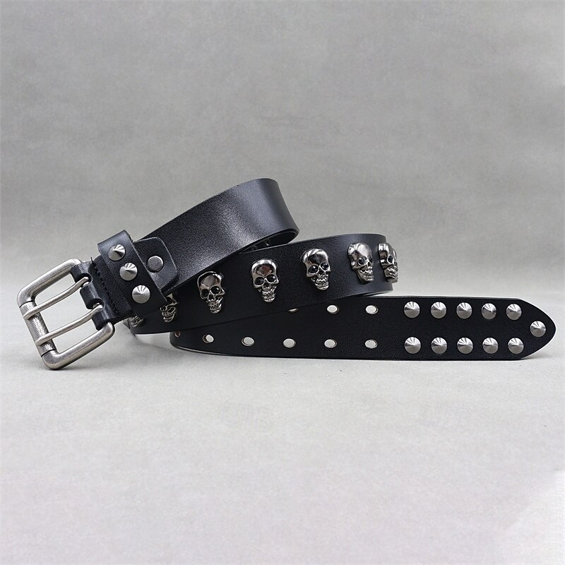 Men's Belt Waist Belt Black Dermis Alloy Punk Durable Adjustable Skulls Outdoor Daily4
