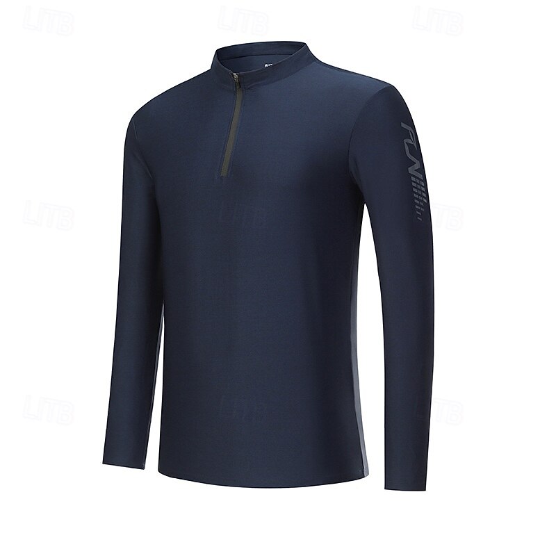 Men's Performance Shirt Sport Tee Shirt Long Sleeve Stand Collar Top Outdoor Quick Dry Sweat wicking anti-odor Breathable Polyester Blue Green Dark Blue Fishing Tennis Running4