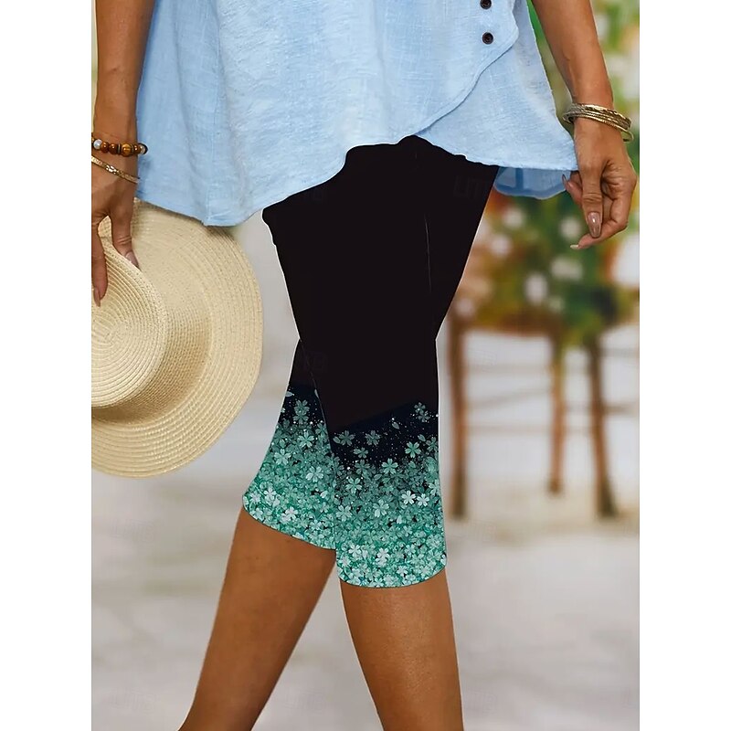 Women's Leggings Vacation Vintage Ethnic Style Capris High Waist Floral Graphic Comfy Quick Dry Breathability Stretchy Outdoor Vacation Causal Pink Blue Purple Green Summer Spring Skinny2