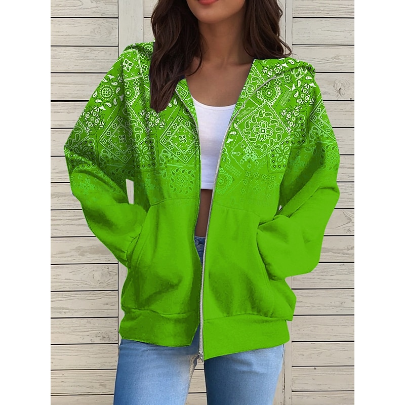 Women's Hooded Sweatshirt Jacket Long Sleeve Zip Up Hoodie With Pocket Lightweight Casual Micro-elastic Graphic Geometric Active Front Pocket Light Green Red Blue Purple Green Spring Fall3