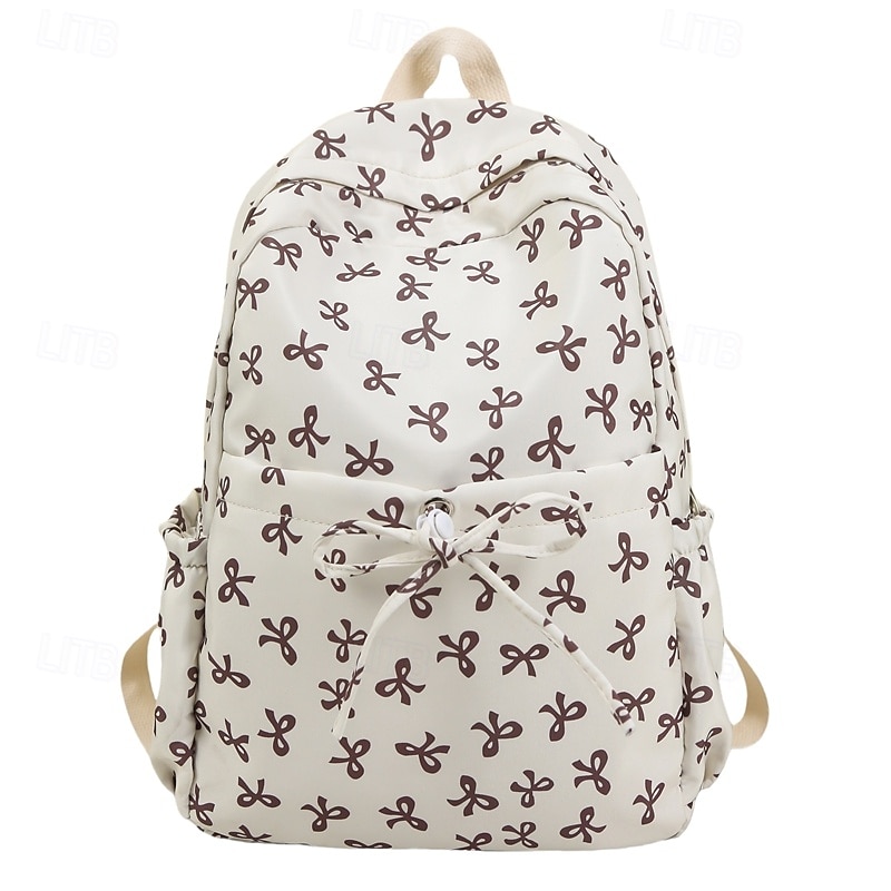 Girls' Korean Style Backpack with Bow Print – Cute Canvas School Bag for Teen Students, Middle & High School Back to School4