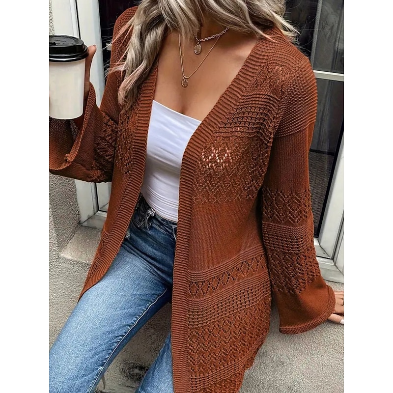 Women's Puffer Jacket Comfortable Breathable Cut Out Fashion Daily Plain Outdoor Casual Daily Open Front Regular Collarless Regular Fit Long Sleeve Outerwear Brown Spring Fall4