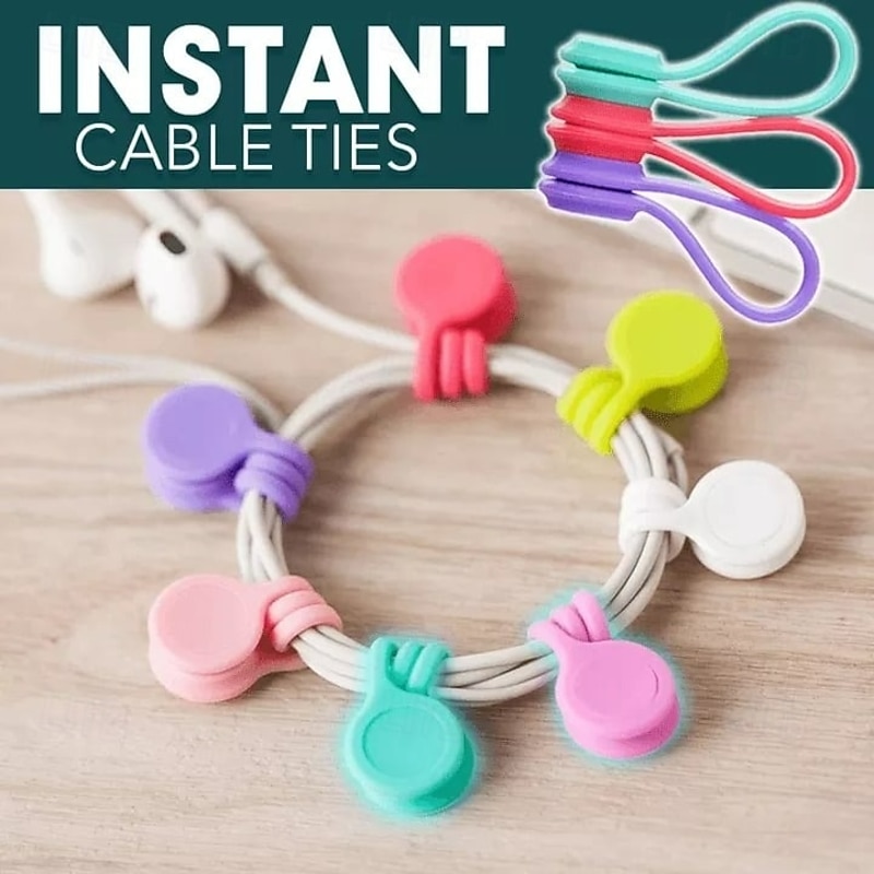 5 Pcs Snap-On Magnetic Cable Ties Random Color Earphone Style Magnetic Wire Organizer for Charging Cables Earbuds USB Cord Management Multi Purpose Storage Clips