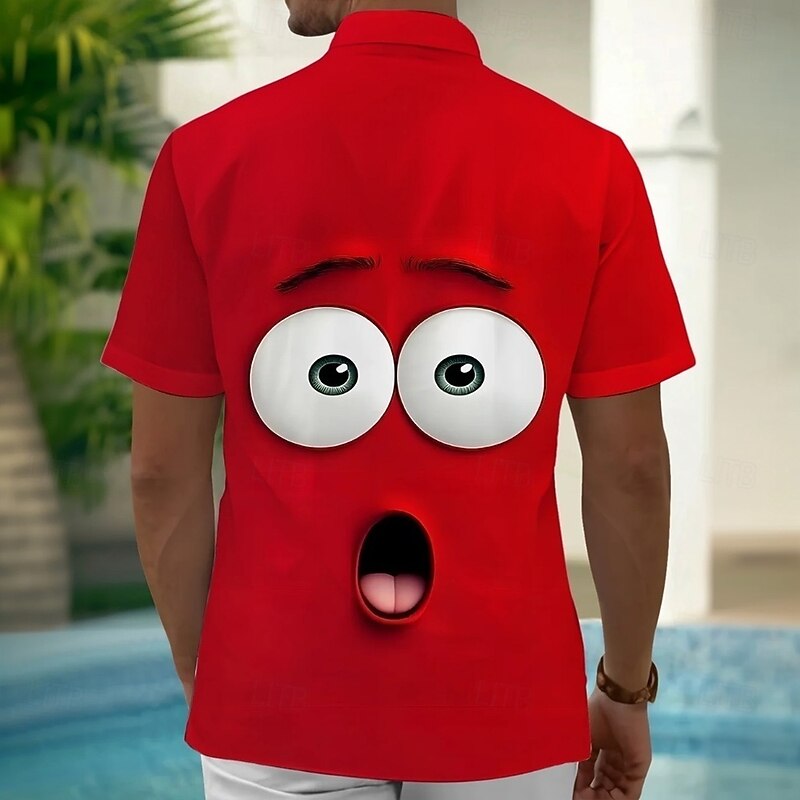 Men's Cartoon Funny Smile Face Shirt Summer Shirt Button Up Shirt Short Sleeve Fashion Casual Outdoor Vacation Dailywear Summer Spring Turndown 3D Print Collared Shirts Front One Pocket Red2