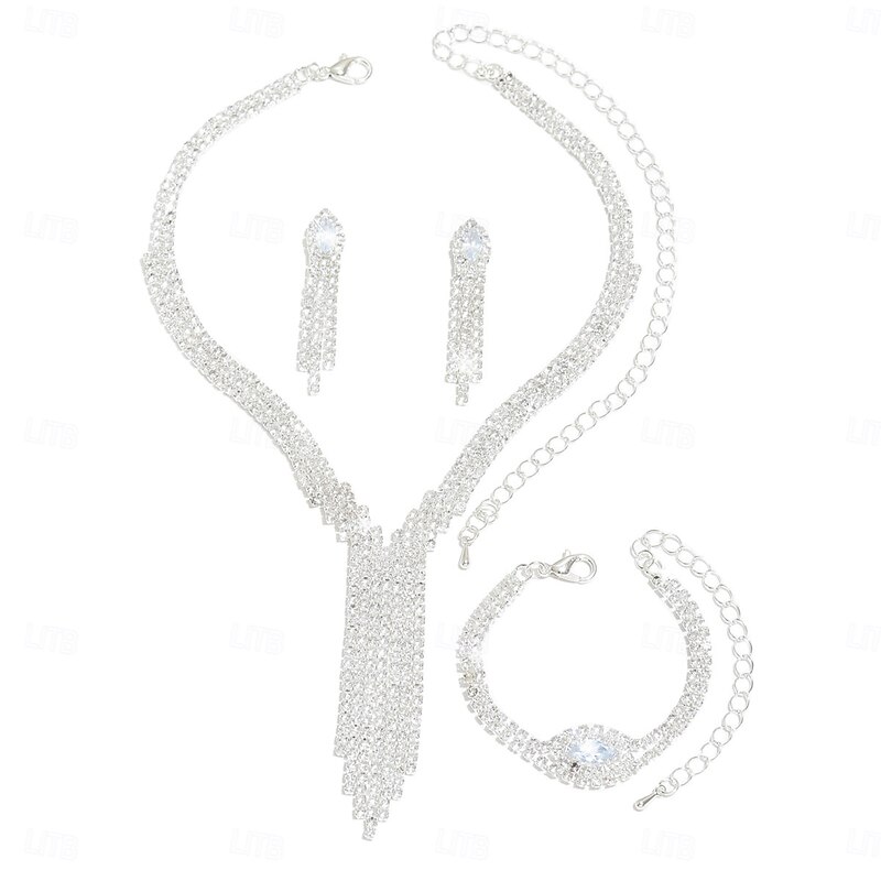 Bridal Jewelry Sets Three-piece Suit Imitation Diamond 1 Necklace 1 Bracelet Earrings Women's Elegant Sweet Lovely Tassel Fringe Love Precious Drops Jewelry Set For Wedding Party Evening Wear Gift2