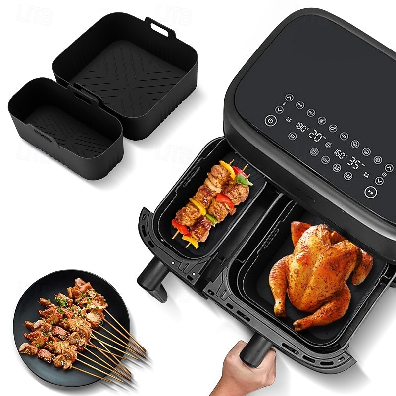 2pcs Air Fryer Reusable Non-Stick Silicone Baking Tray Fits Philips NA350-3000 Size Silicone Tray Models with Non-Stick Surface Suitable for Air Fryers, Ovens, and Microwaves3