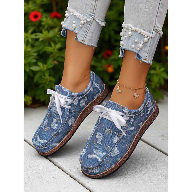 Women's Printed Lace-Up Casual Shoes – Lightweight Boat Shoes for Garden Picnics, Park Strolls and Outdoor Farm Visits