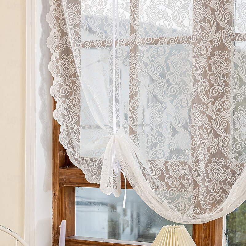 Curtain Drapes Jacquard Lace Fishtail Flower Pull-Up Curtains - Sheer Kitchen & Room Divider Drapes4