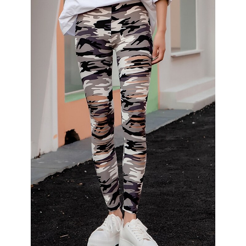 Women's Leggings Cozy Leggings Streetwear Casual Long High Waist Camouflage Print Breathability Soft Stretchy Vacation Street Army Green Gray Fall Regular Fit4